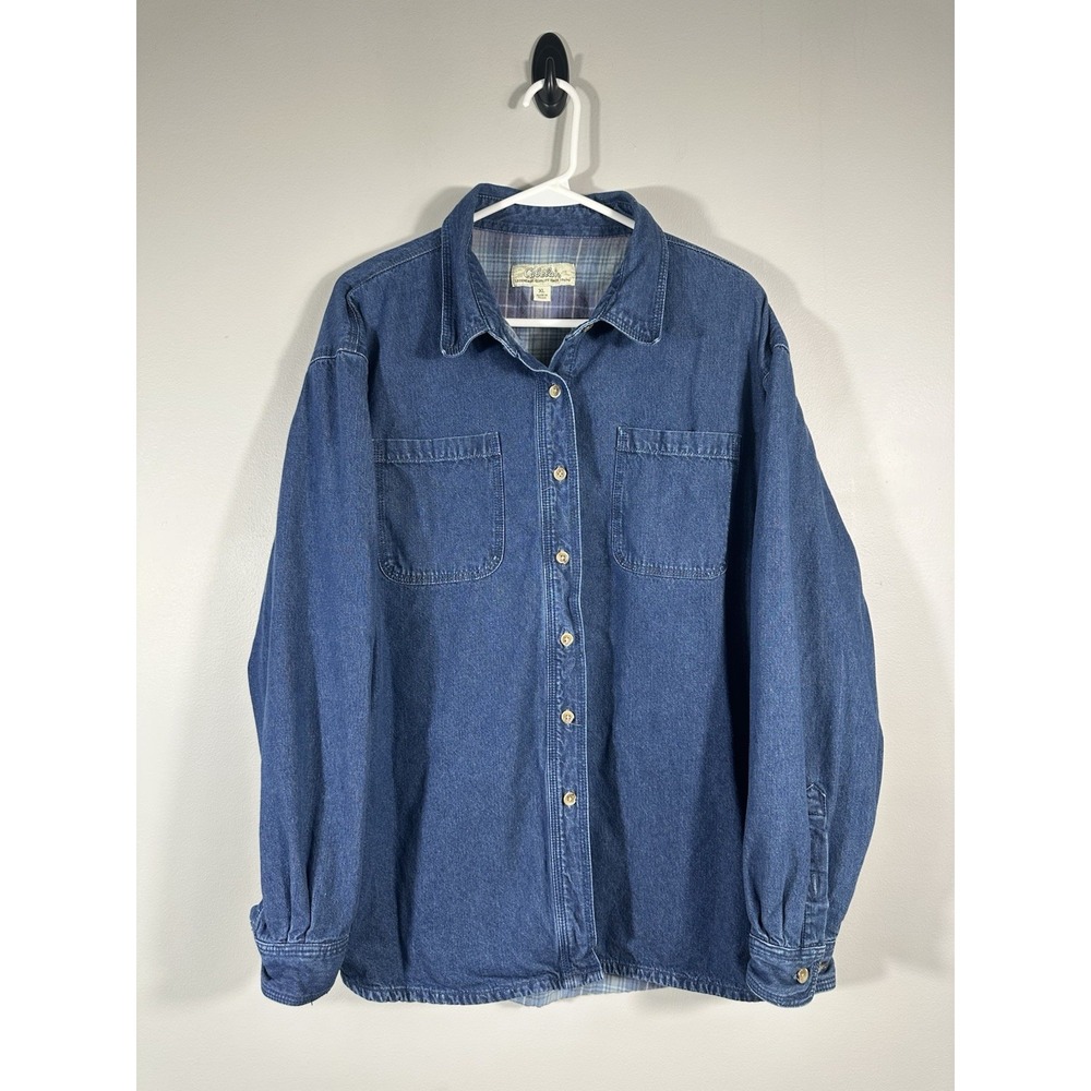 Cabelas Shirt Womens XL Blue Denim Flannel Lined Outdoor Workwear 90s Read